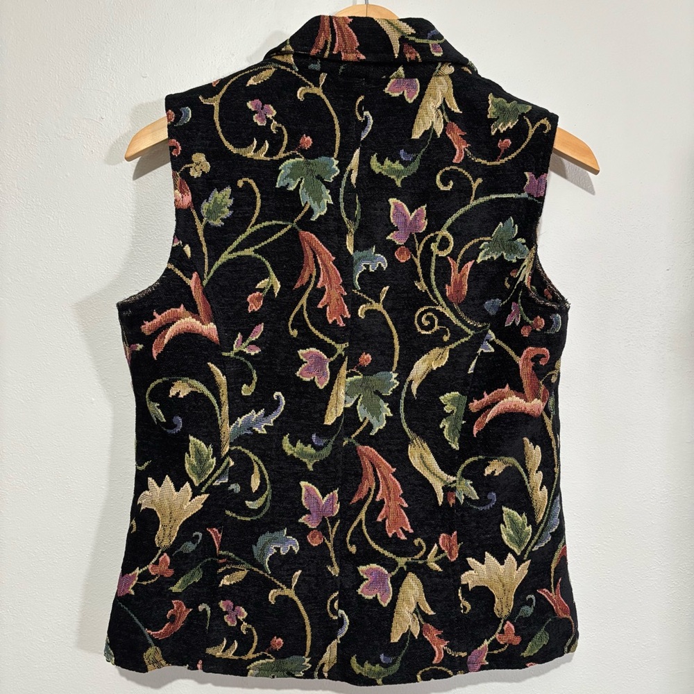 ELCC Vintage Tapestry Vest Size Small Velvet Floral Brocade Black Multicolor - Picture 3 of 7